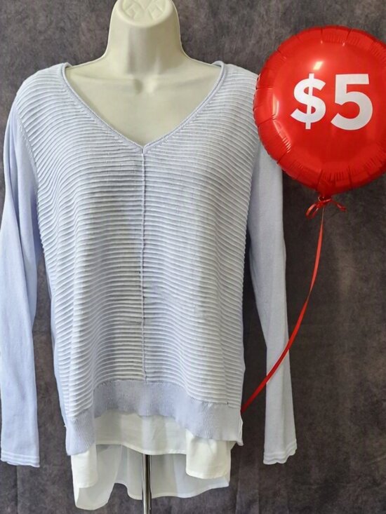 Calvin Klein Sweaters - CALVIN KLEIN Layered Look Striped V-Neck Long Sleeve Sweater